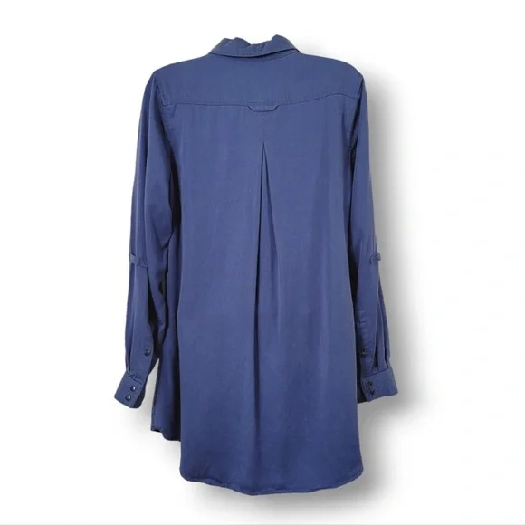 Soft Surroundings Blue Sleeve Tencel Snap Tab Tunic Shirt Denim Embroidered S - Picture 4 of 11